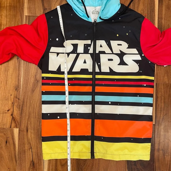 New Disney Parks Star Wars Windbreaker Jacket Size Small Striped Logo Red Blue - Picture 8 of 11
